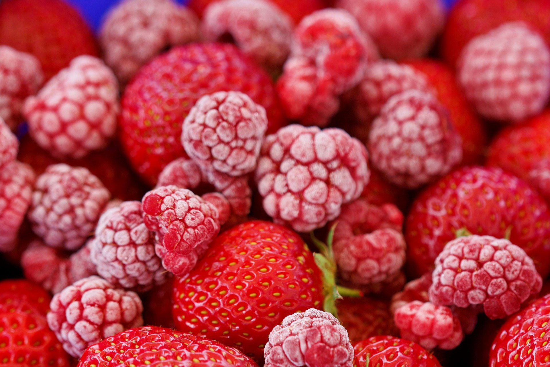 Frozen raspberries and strawberries
